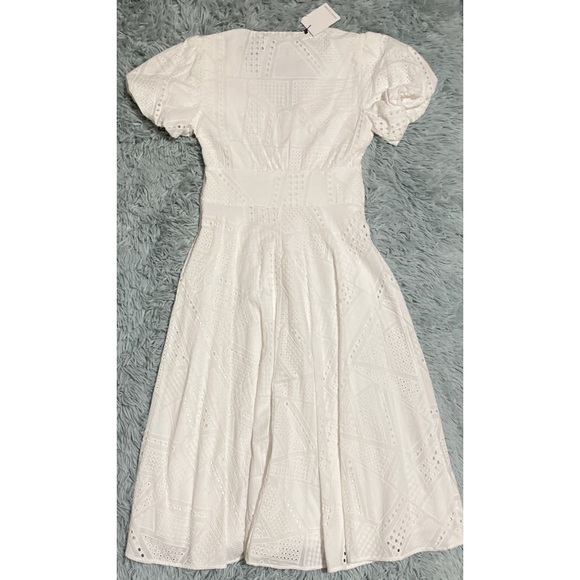 Puff Sleeves Button Down Eyelet Dress - Picture 6 of 8